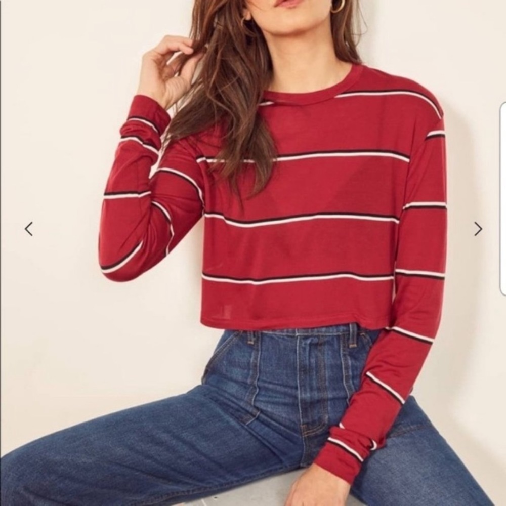 Reformation Chloe Red Striped Crop Long Sleeve Top